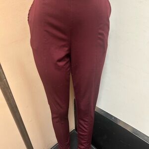 High-Waist Burgundy Slim Pants